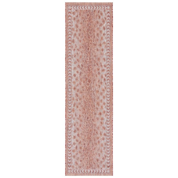 Courtyard Rust/Beige 2 ft. x 8 ft. Arrow Border Cheetah Indoor/Outdoor Runner Rug