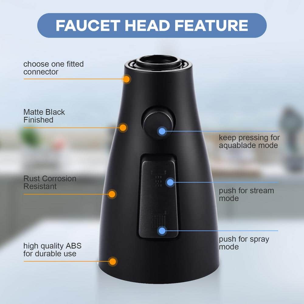 Matte Black ABS 3-Function Pull Down Kitchen Faucet Sprayer with Adapter Kit