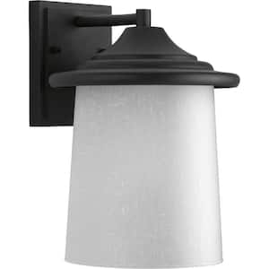 Essential Collection 1-Light Textured Black White Linen Glass Craftsman Outdoor Medium Wall Lantern Light