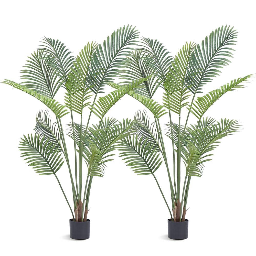 2 Pack Artificial Plants in Basket 5 Feet Faux Green Areca Palm