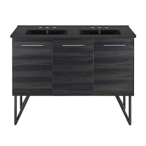 Annecy 48 in. Double Basin Bathroom Vanity in Black Walnut with Black, 3-Hole Ceramic Sink Top