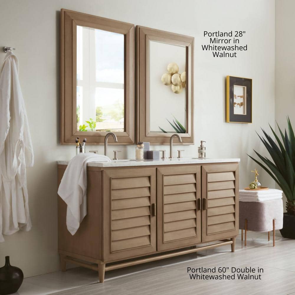 Portland 28" Whitewashed Walnut Rectangular Wood Mirror
