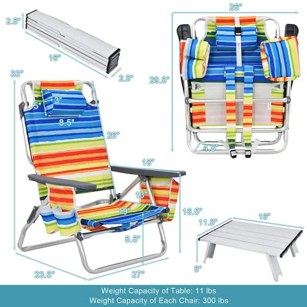 Costway 2-Pack Folding Backpack Beach Chair Table Set 5-Position Outdoor Reclining Chair Yellow