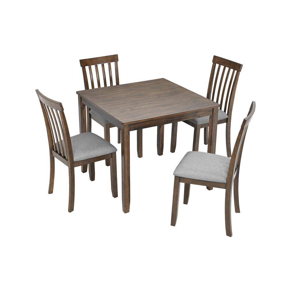 5-Piece Rectangular Walnut Wood Top Table Set Seats 4 for Small Space