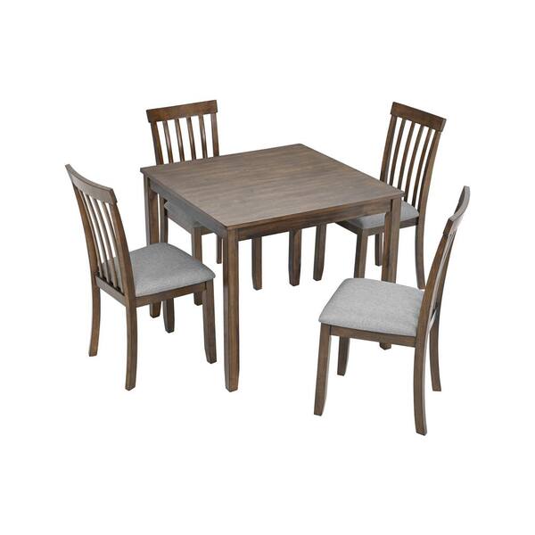 Boyel Living 5-Piece Rectangular Walnut Wood Top Table Set Seats 4 for Small Space