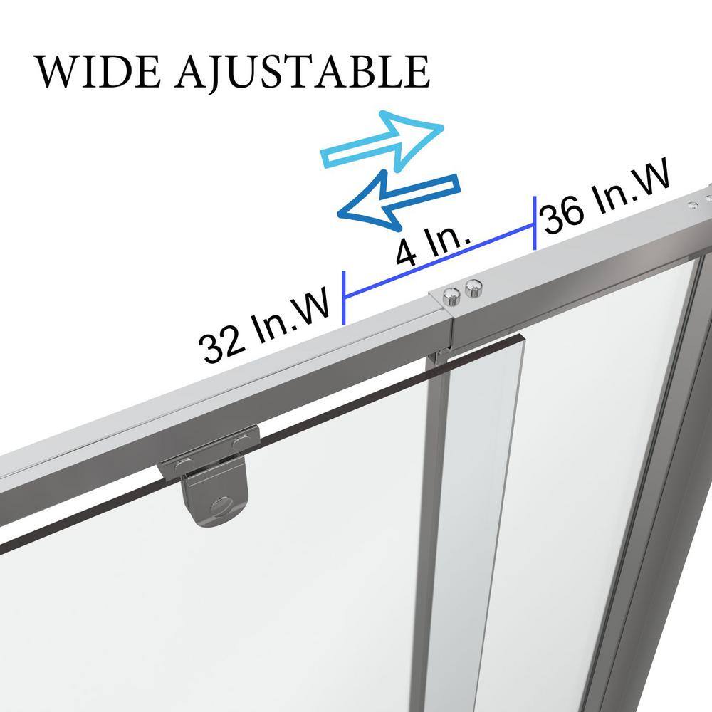 36'' W x 72'' H Clear Glass Pivot Shower Door with Chrome Frame