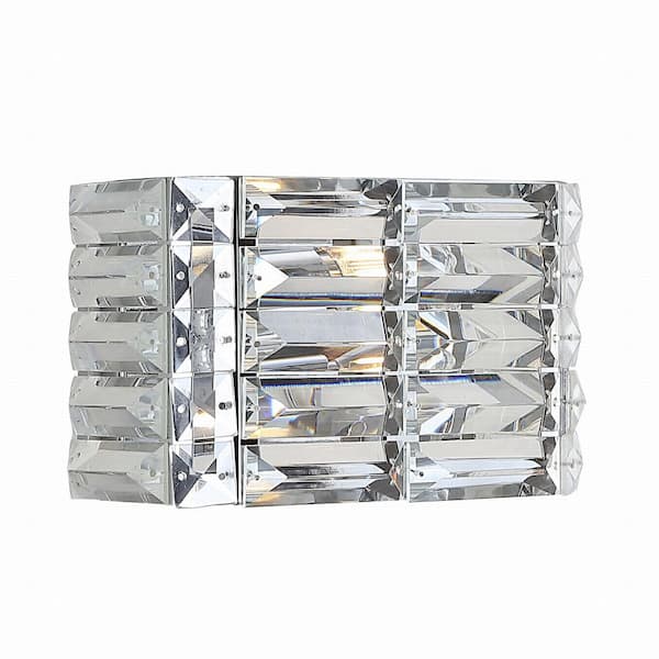 Evelyn Crystal Rectangle 10 in. 1-Light Chrome Iron/Crystal Glam Modern LED Vanity Light