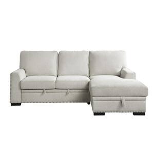 Driggs 96 in. W Chenille Upholstery 2-Piece Sectional Sofa in Beige w/Pull-out Bed and Right Chaise with Hidden Storage
