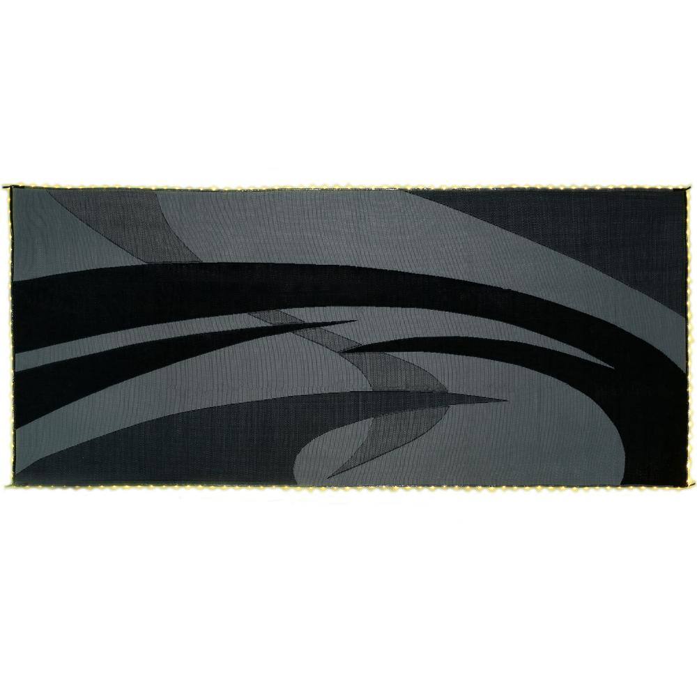 Reversible Mats Swirl Pattern LED Illuminated Black/White Patio & RV Reversible Floor Mat- 8' x 18'