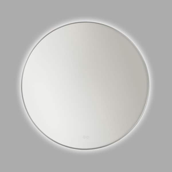 Cadre 36 in. x 36 in. Brushed Nickel Integrated LED Illuminated Dimmable Vanity Light Mirror