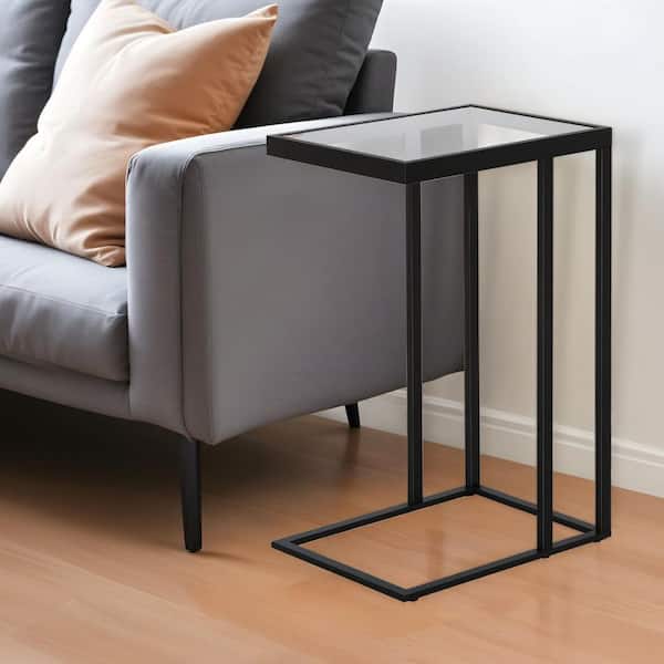 HomeRoots 16 in. Black Rectangle Glass End Table