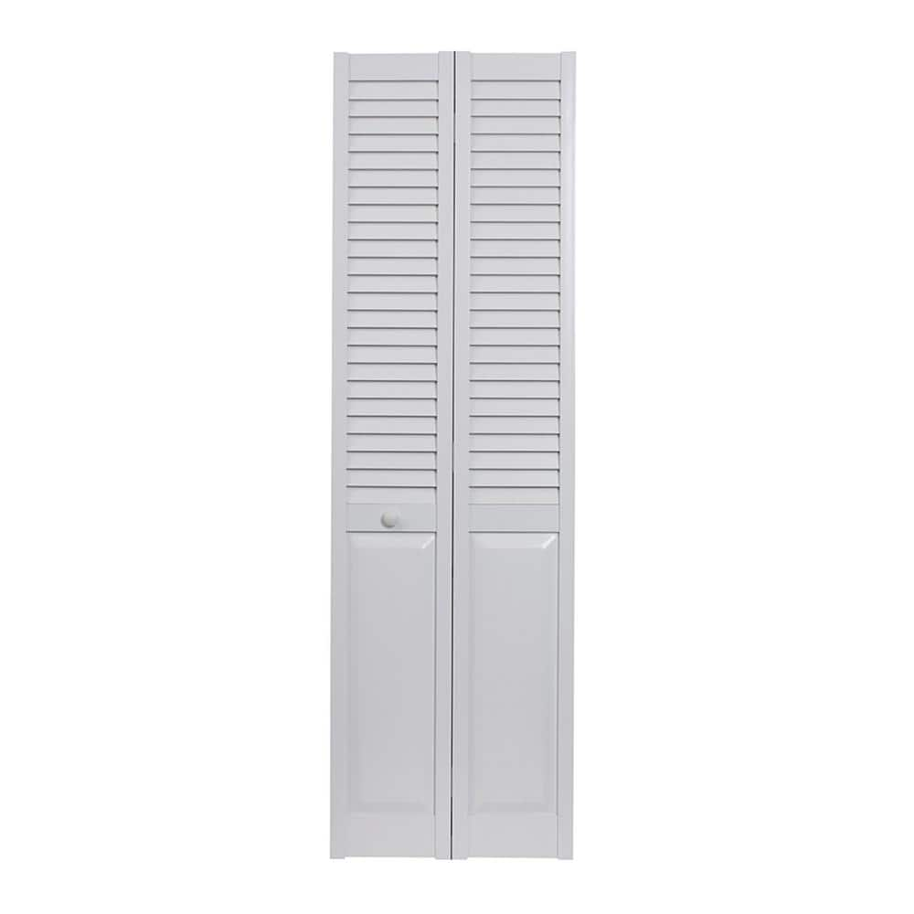 Pinecroft Seabrooke White PVC Louver-Over-Panel Bifold Door Fits 32 wide x 80 high