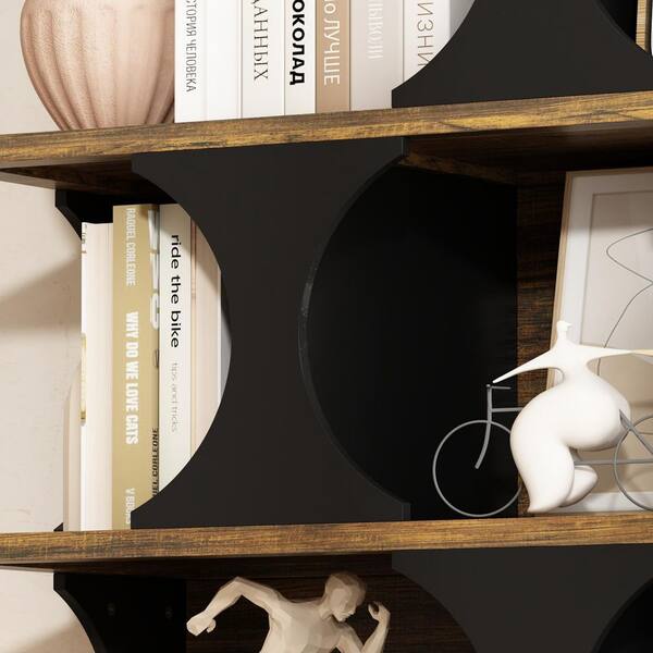 FUFU&GAGA 60 in. Tall Black and Walnut Wood 4-Shelf