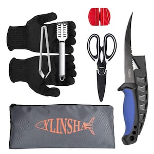 7-Piece Fish Cleaning Kit with Knife, Fish Scale Cleaning Brush, Scissor, Gloves, Fishbone Tweezer and Storage Bag