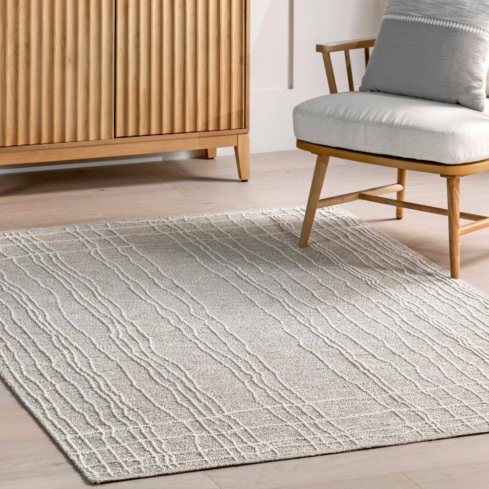 Cortney Beige and White Striped 4x6 Area Rug