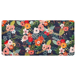 Blooming On Blue 18 in. x 30 in. Kitchen Mat