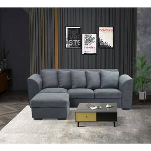 2pcs Living room set dark grey fabric (3-seater sofa and ottoman)