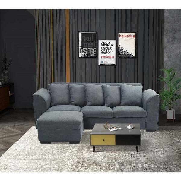 wetiny 2pcs Living room set dark grey fabric (3-seater sofa and ottoman)