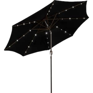 9 ft. Solar Umbrella 32 LED Lighted Patio Umbrella Table Market Umbrella in Black, Beach Word Umbrella