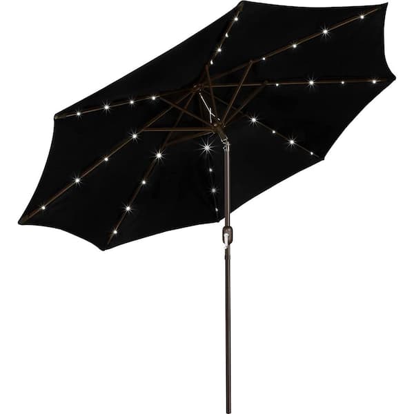 Dyiom 9 ft. Solar Umbrella 32 LED Lighted Patio Umbrella Table Market Umbrella in Black, Beach Word Umbrella