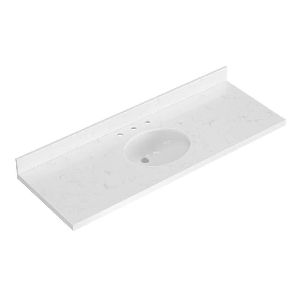 60 in. W x 22 in. D in Carrara White Quartz with 1.5 in Thick Milter Edge with Round Single Sink Vanity Top in White price history on PriceWatchPro