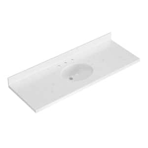 60 in. W x 22 in. D in Carrara White Quartz with 1.5 in Thick Milter Edge with Round Single Sink Vanity Top in White