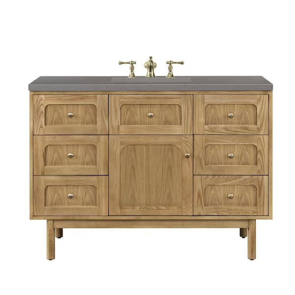James Martin Vanities Laurent 48.0 in. W x 23.5 in. D x 34.2 in . H Bathroom Vanity in Light Oak with Grey Expo Quartz Top