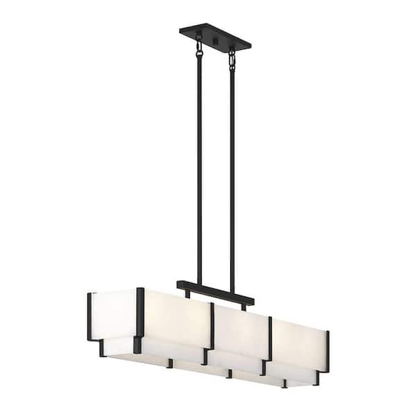 Orleans 44.38 in. W x 11 in. H 5-Light Black Cashmere Linear Chandelier with Natural Alabaster Panes