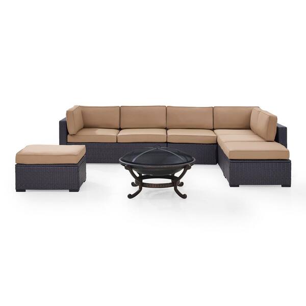 CROSLEY FURNITURE Biscayne 6-Piece Wicker Outdoor Sectional Set with Mocha Cushions