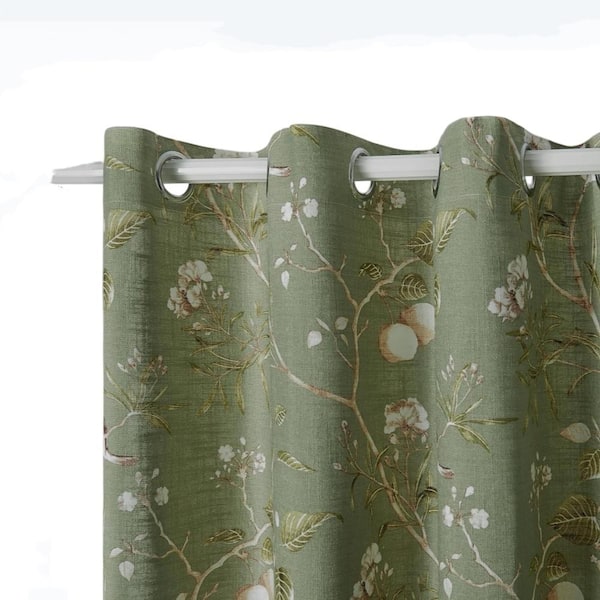 Green Linen Cotton Blend 55 in. W x 84 in. L Light Filtering Curtain (1 Panel)