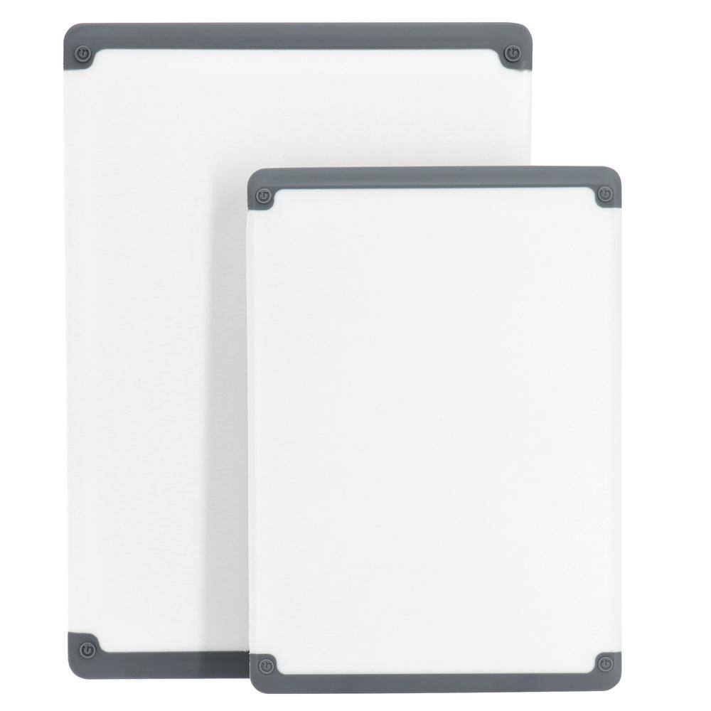 White Rectangular Plastic Cutting Board Set with Non-Slip Feet, 2 Pieces