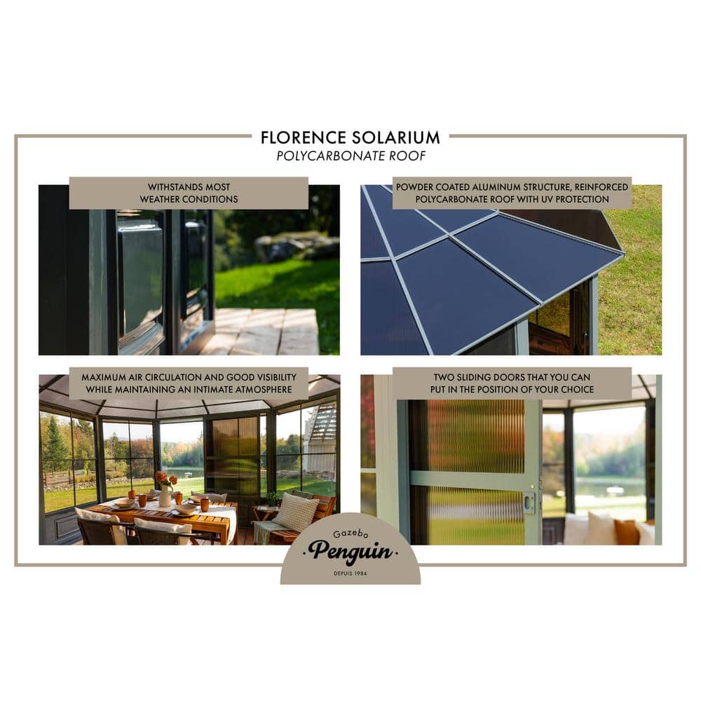 Sand Beige Aluminum Octagon Solarium with Polycarbonate Roof
