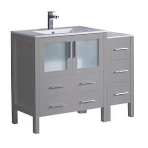 Torino 42 in. Bath Vanity in Gray with Ceramic Vanity Top in White with White Basin with Side Cabinet