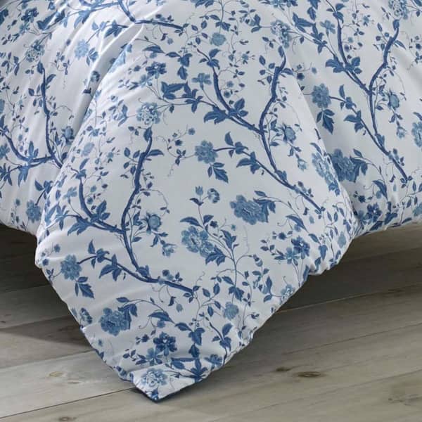 Laura Ashley Elise 2-Piece Blue Floral Cotton Twin Duvet Cover Set