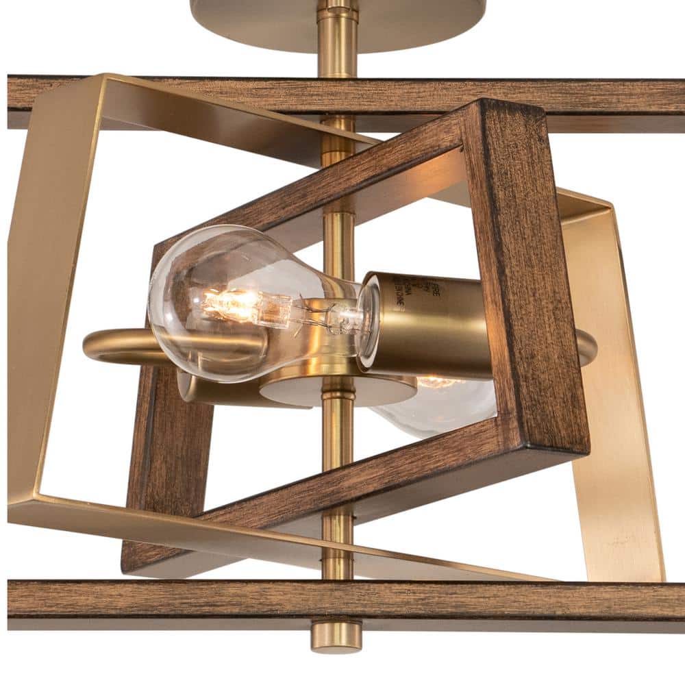 Dunning 16" Brass and Chestnut Semi-Flush Mount Ceiling Light