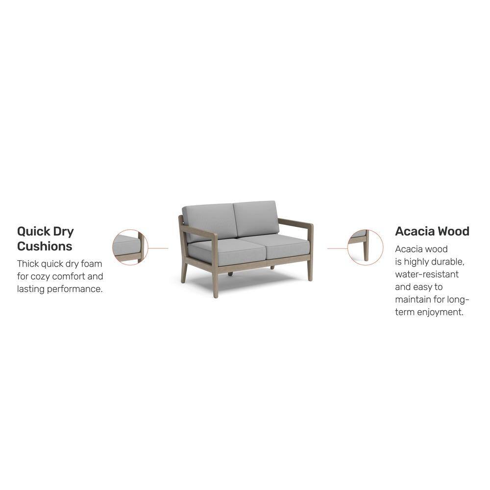 Gray Acacia Wood Outdoor Loveseat with Cushions