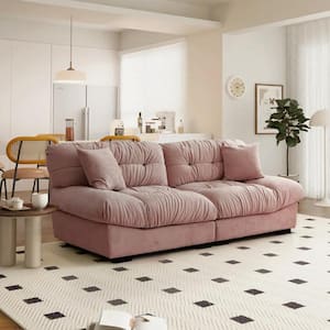 89 in. Overstuffed Anti Cat Scratch Fabric Armless 2-Seats Leisure Sofa Room Furniture Couch for Apartment in Pink