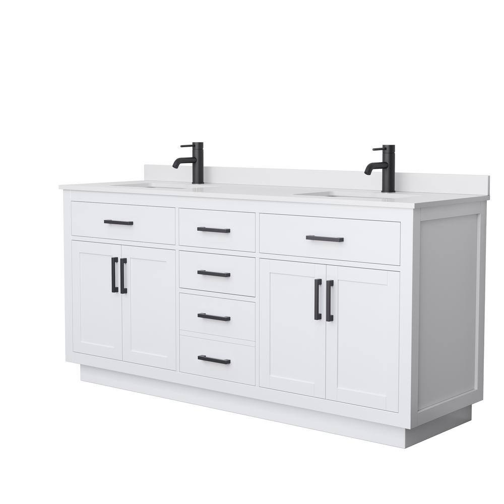 Wyndham Collection Beckett TK 72 in. W x 22 in. D x 35 in. H Double Bath Vanity in White with White Cultured Marble Top, White with Matte Black Trim -  840193394131