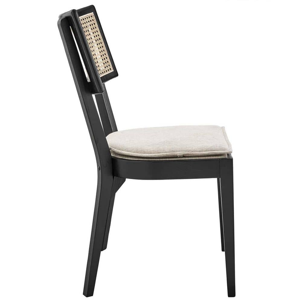 Caledonia High Black and Beige Elm Wood Side Chair with Cane Back