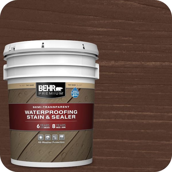 BEHR PREMIUM 5 gal. #ST-223 Applewood Semi-Transparent Waterproofing Exterior Wood Stain and Sealer