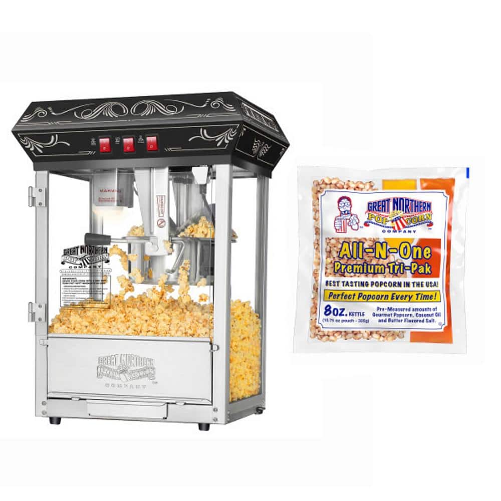 GREAT NORTHERN 8 oz. Good Time Countertop - 3 Gal. Popcorn Popper, Kettle Capacity Warmer, 5 All-In-One Popcorn Black Popcorn Machine