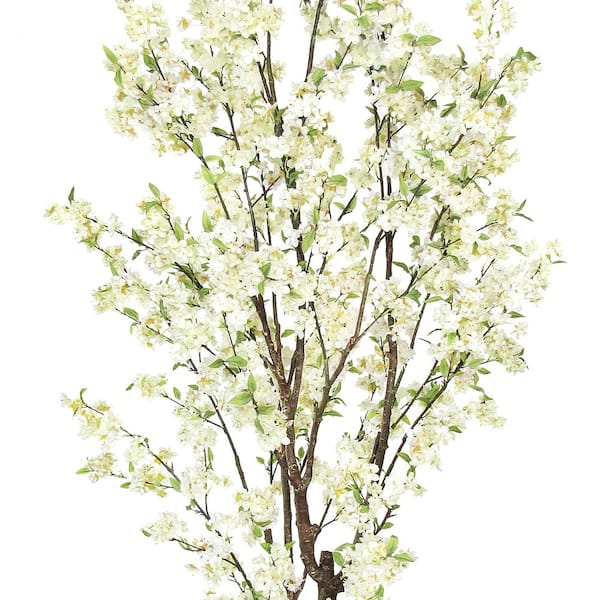 8.5 ft. Cream White Artificial Cherry Blossom Flower Tree in Pot