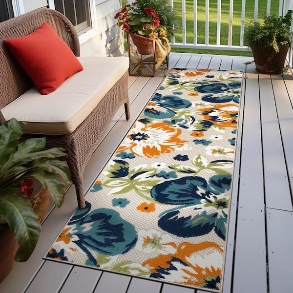 Bergamo Contemporary Floral Multi 2 ft. 7 in. x 6 ft. Indoor/Outdoor Runner Rug