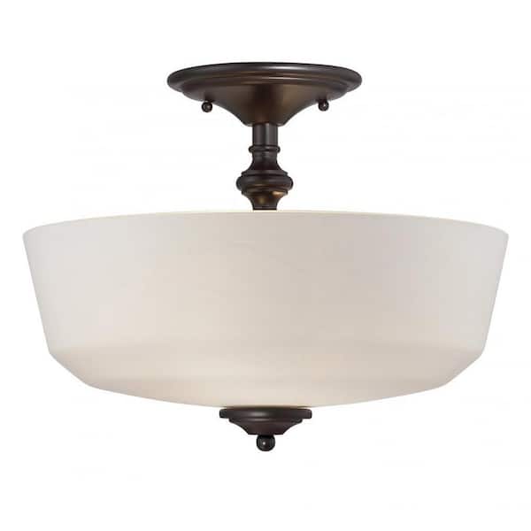 Savoy House Melrose 14 in. W x 11.5 in. H 2-Light English Bronze Semi-Flush Mount Ceiling Light with White Opal-Etched Glass Shade