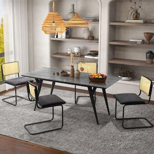 Black Dining Chairs Rattan Upholstered Dining Chairs with Cane Backand Metal Base Set of 4