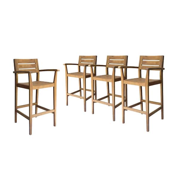 Stamford Slatted Wood Patio Outdoor Bar Stool (4-Pack)