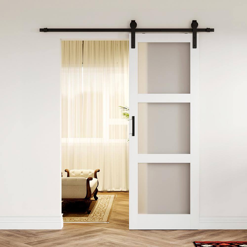 TENONER 30in x 84in White, Finished, MDF,Frosted Glass, 3 Glass Panel