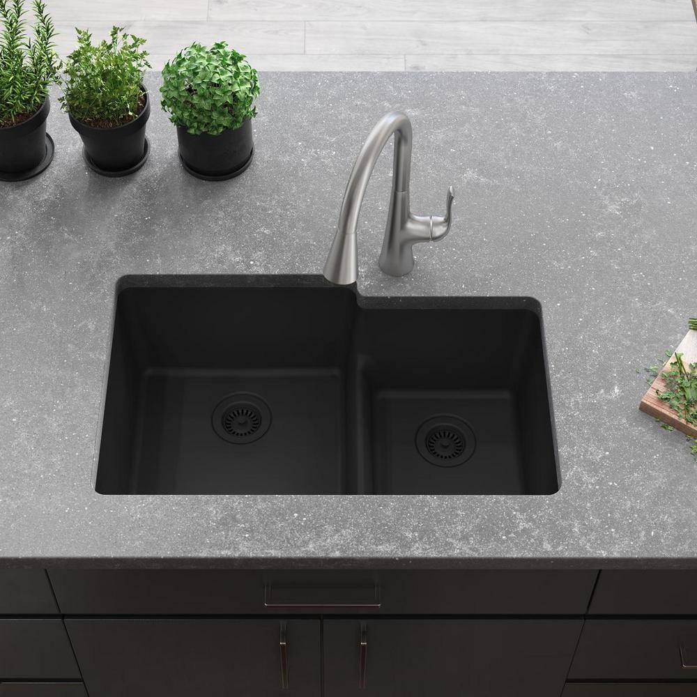 Matte Black Quartz Double Bowl Undermount Sink