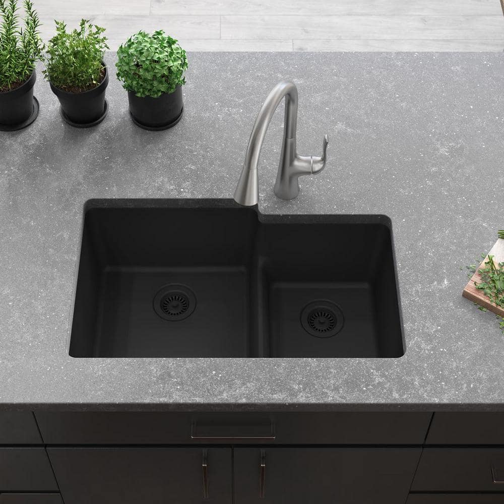 Matte Black Quartz Double Bowl Undermount Sink