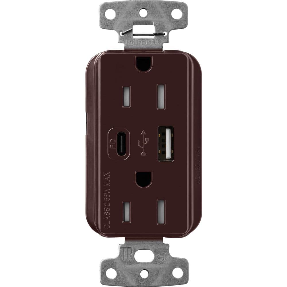Claro 15 Amp Tamper Resistant USB Type A/C Duplex Receptacle, Decorator Style Outlet Gloss Finish, CAR-15-ACTR-BR, Brown price history on PriceWatchPro